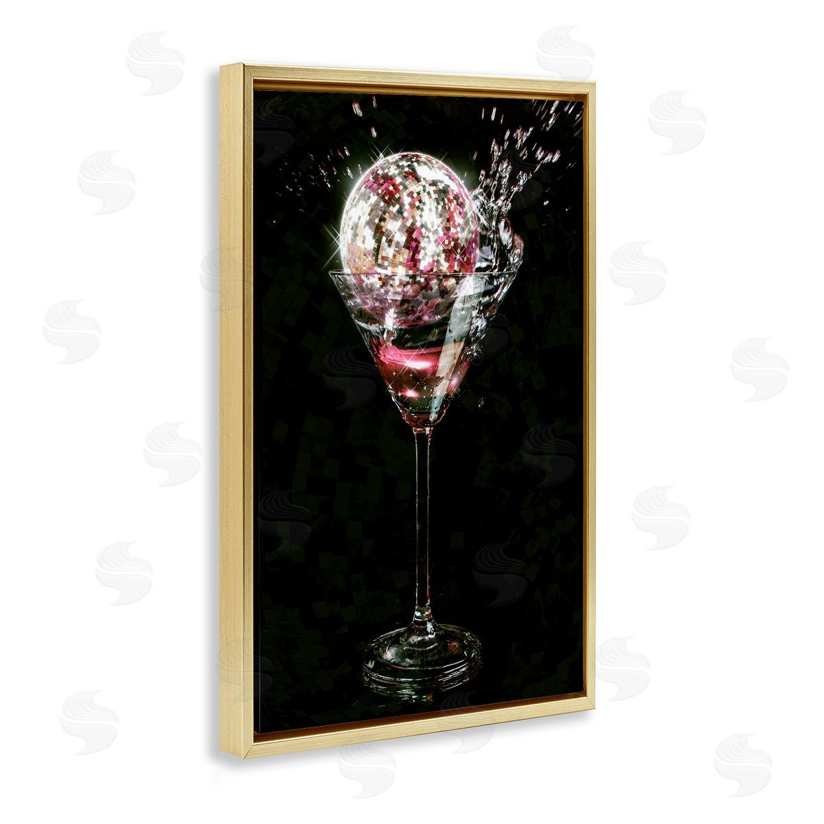 Disco and Cocktail Splash Gold Floating Frame Canvas Wall Art, Home Decor by Ziwei Li