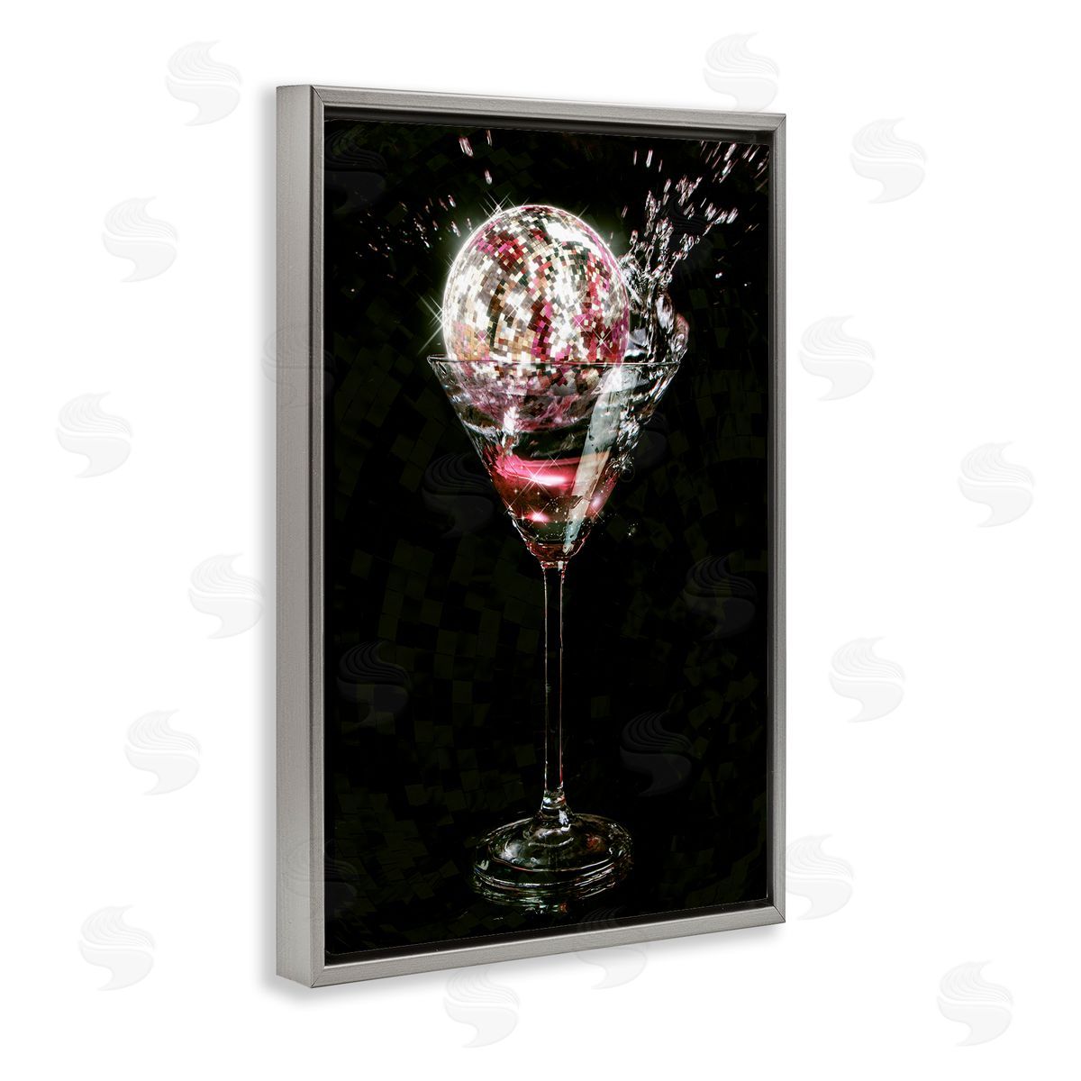 Disco and Cocktail Splash Grey Floating Frame Canvas Wall Art, Home Decor by Ziwei Li