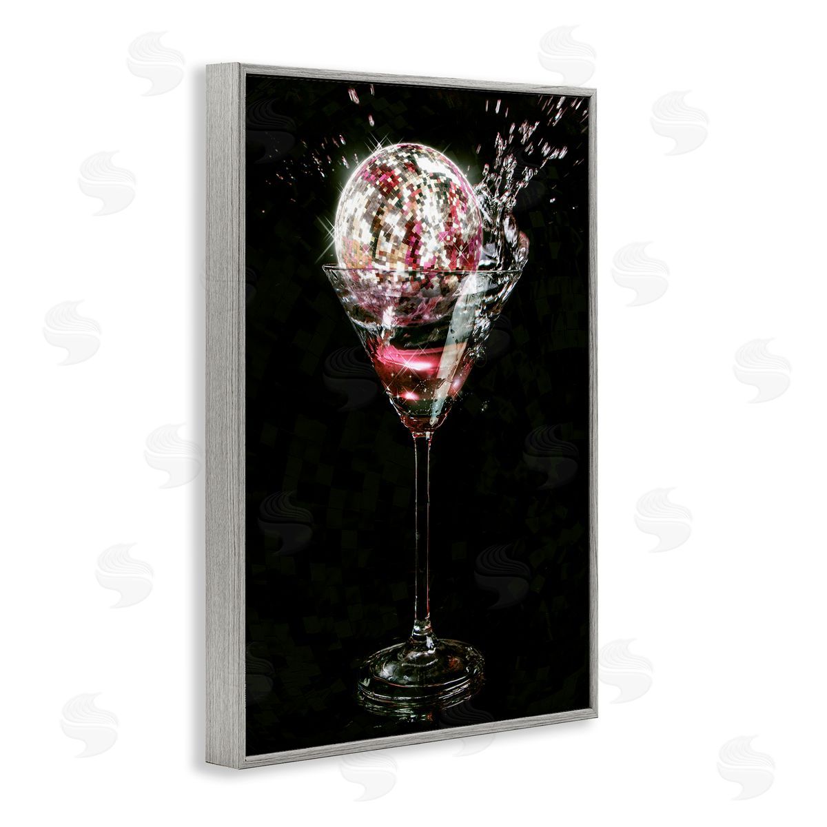 Disco and Cocktail Splash Grey Frame Print Wall Art, Home Decor by Ziwei Li