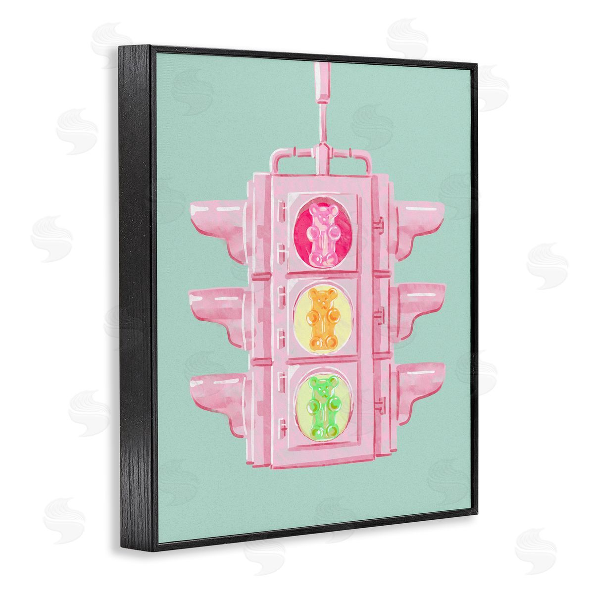 Candy Bears Traffic Light Black Frame Print Wall Art, Home Decor by Ziwei Li