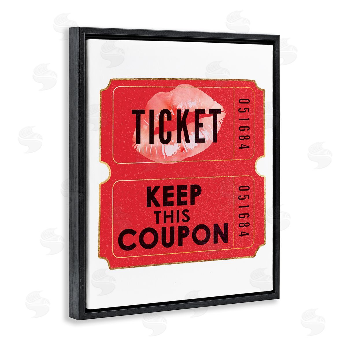 Glam Kiss Ticket Black Floating Frame Canvas Wall Art, Home Decor by Ziwei Li