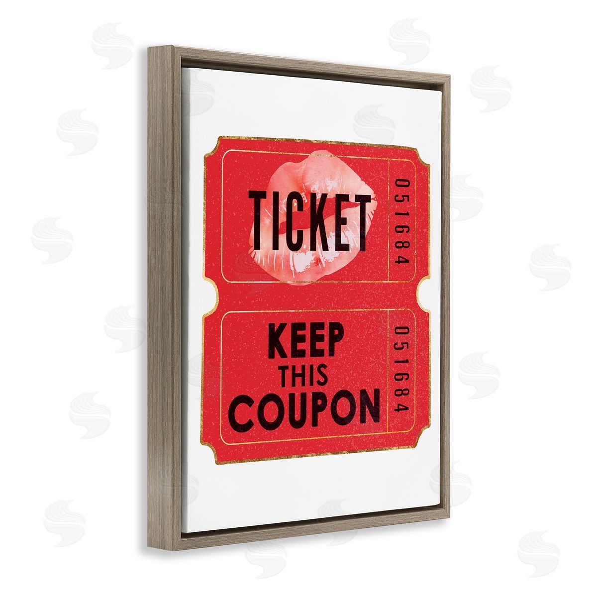 Glam Kiss Ticket Brown Floating Frame Canvas Wall Art, Home Decor by Ziwei Li