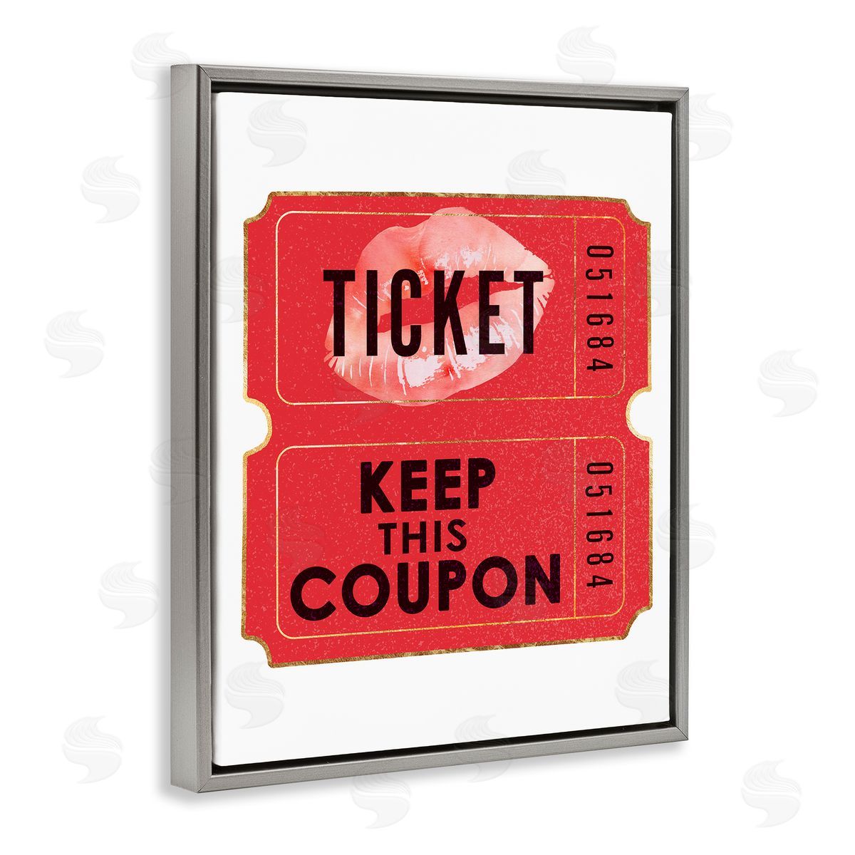 Glam Kiss Ticket Grey Floating Frame Canvas Wall Art, Home Decor by Ziwei Li