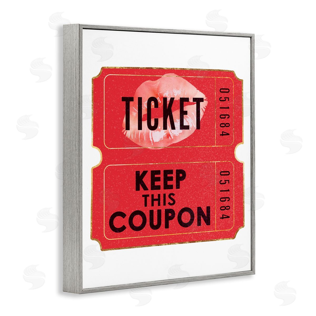 Glam Kiss Ticket Grey Frame Print Wall Art, Home Decor by Ziwei Li