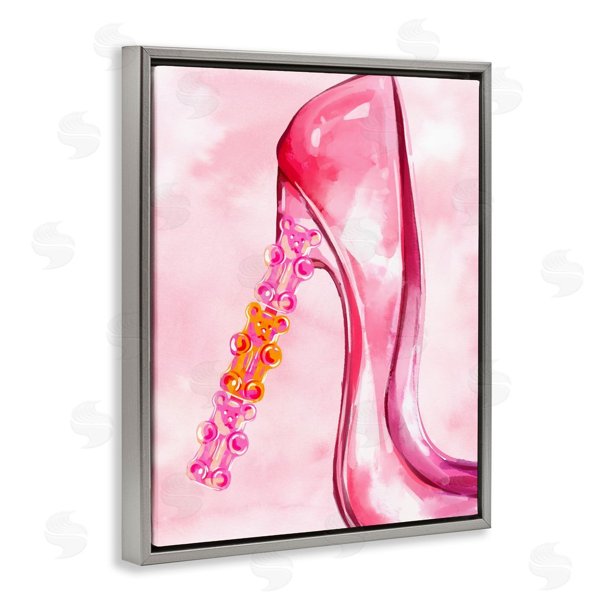 Candy Bear Heel Grey Floating Frame Canvas Wall Art, Home Decor by Ziwei Li