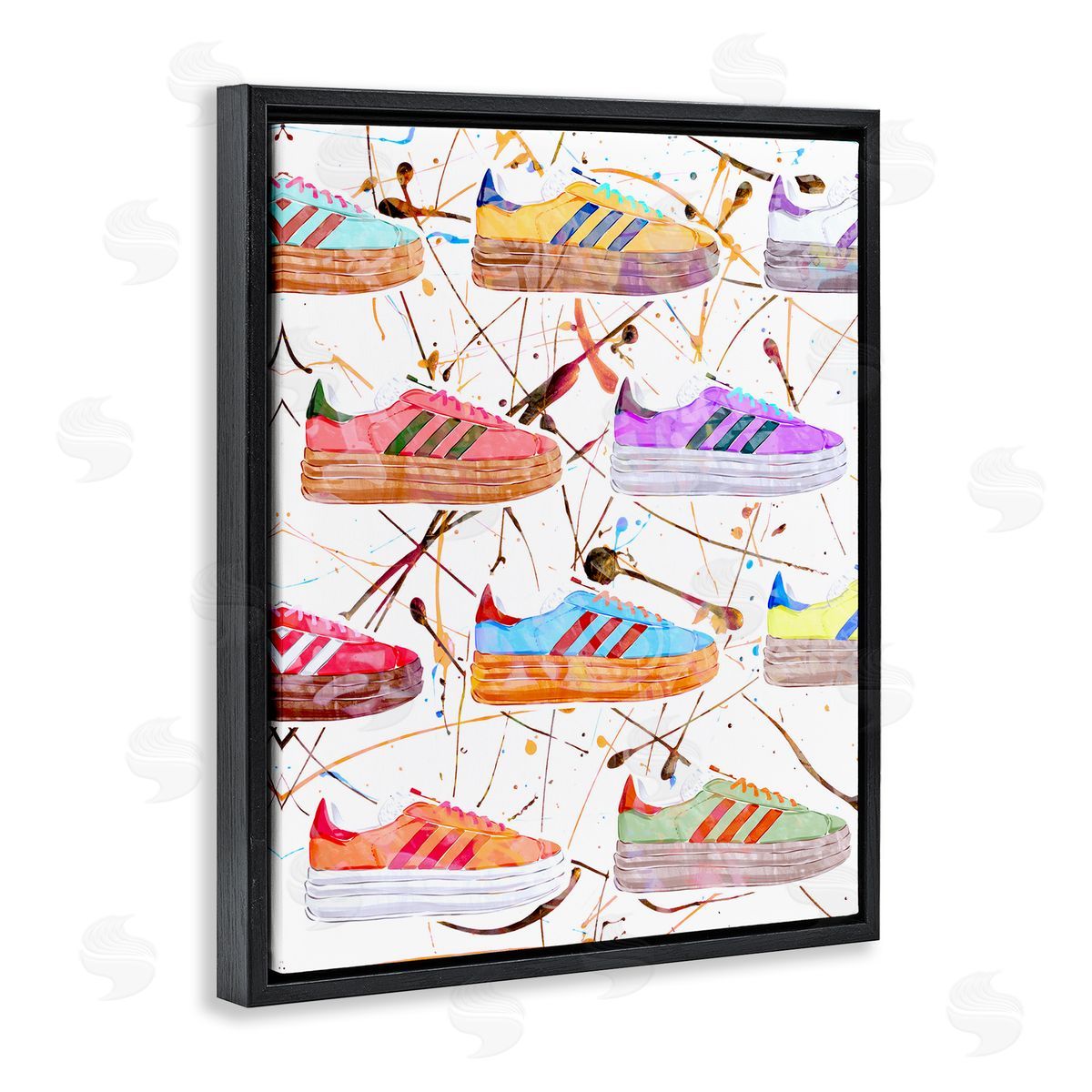 Abstract Splatter Sneakers Black Floating Frame Canvas Wall Art, Home Decor by Ziwei Li