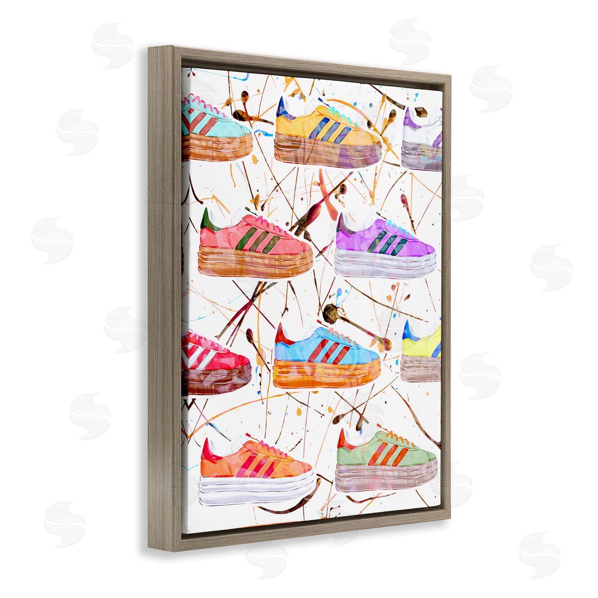 Abstract Splatter Sneakers Brown Floating Frame Canvas Wall Art, Home Decor by Ziwei Li