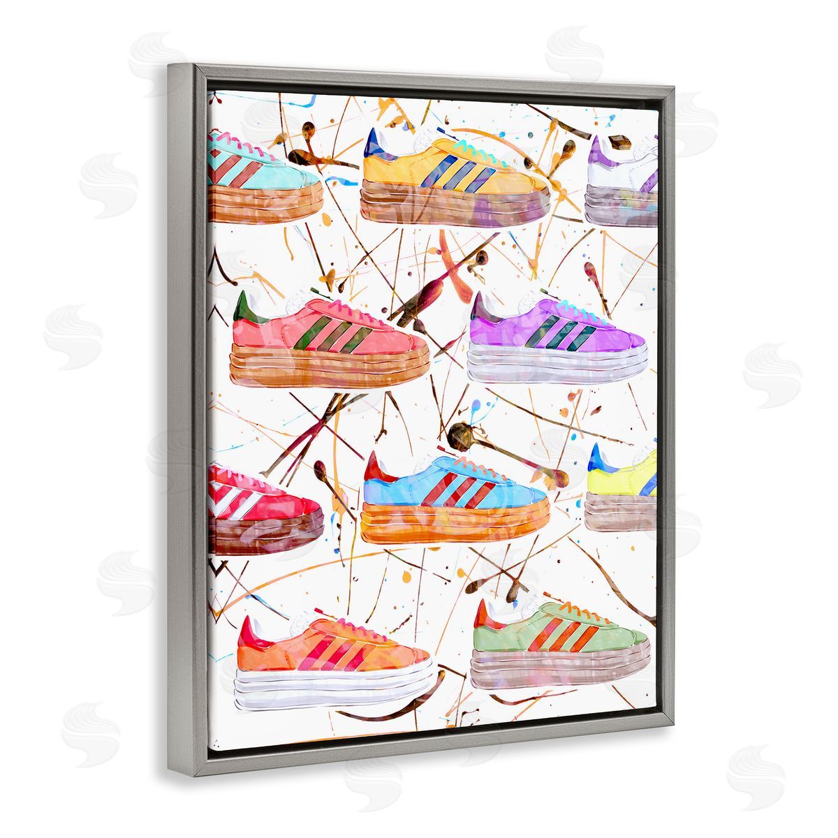 Abstract Splatter Sneakers Grey Floating Frame Canvas Wall Art, Home Decor by Ziwei Li