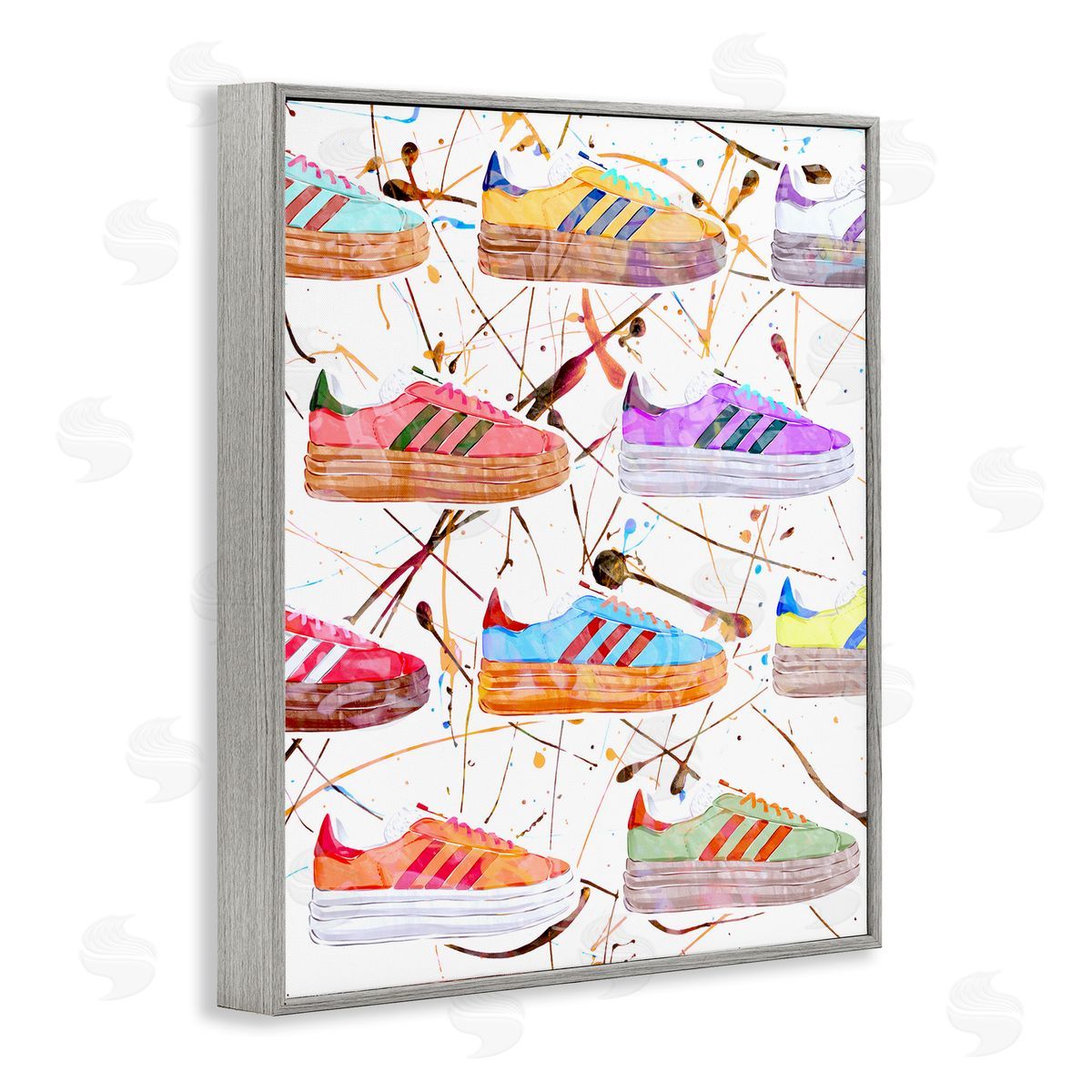 Abstract Splatter Sneakers Grey Frame Print Wall Art, Home Decor by Ziwei Li