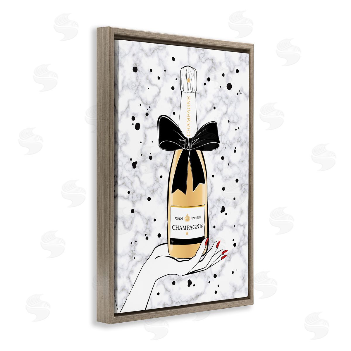Holding Champagne Bottle Brown Floating Frame Canvas Wall Art, Home Decor by Martina Pavlova