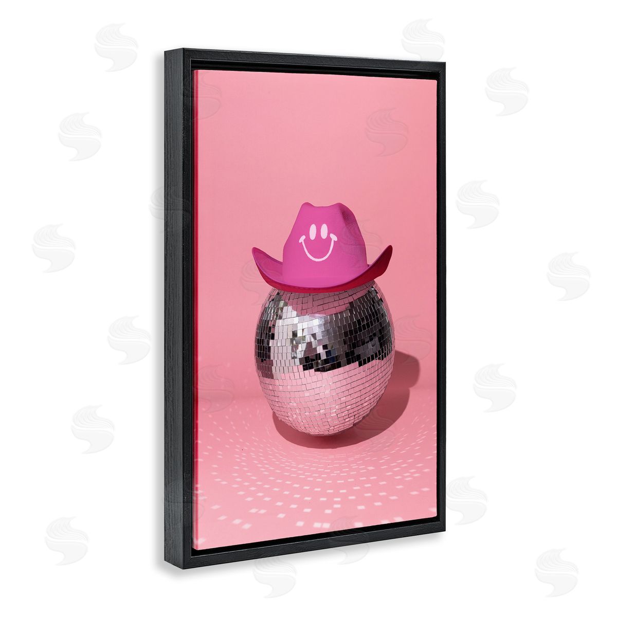 Disco Ball with Cowboy Hat Black Floating Frame Canvas Wall Art, Home Decor by LISH Creative