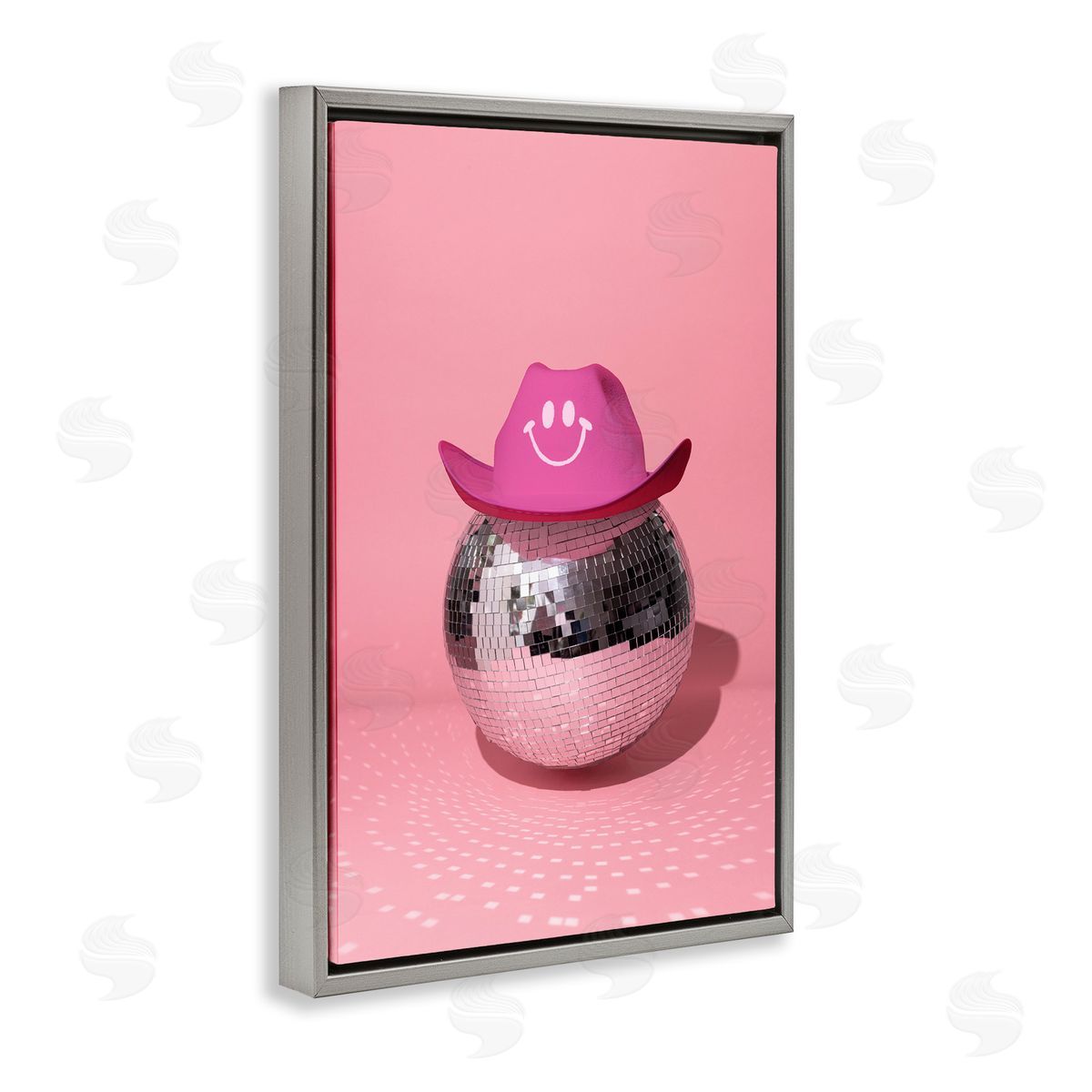 Disco Ball with Cowboy Hat Grey Floating Frame Canvas Wall Art, Home Decor by LISH Creative