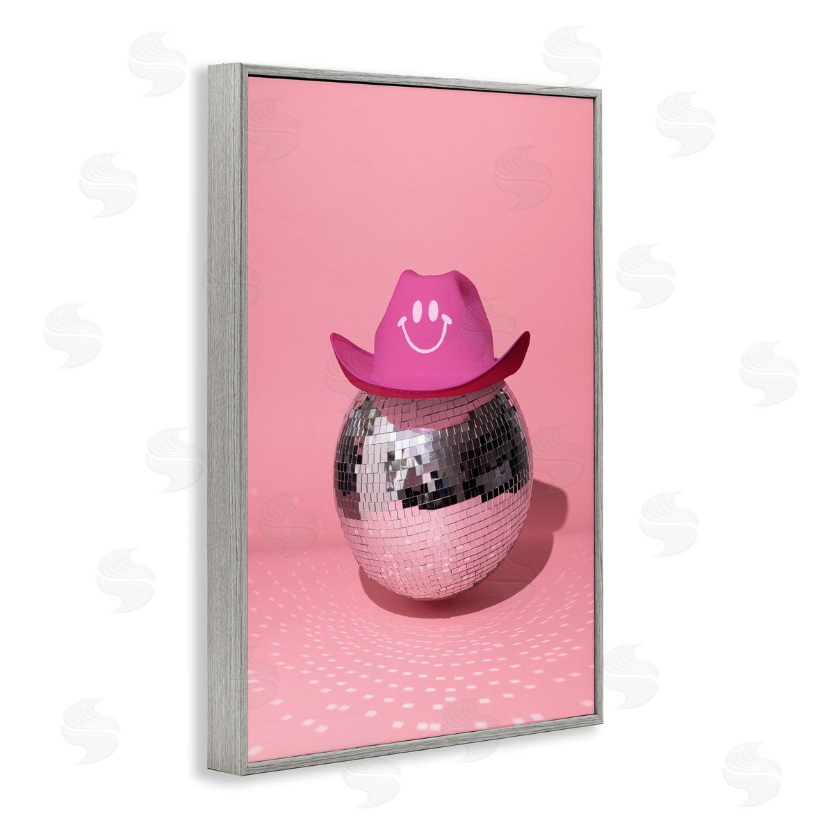 Disco Ball with Cowboy Hat Grey Frame Print Wall Art, Home Decor by LISH Creative