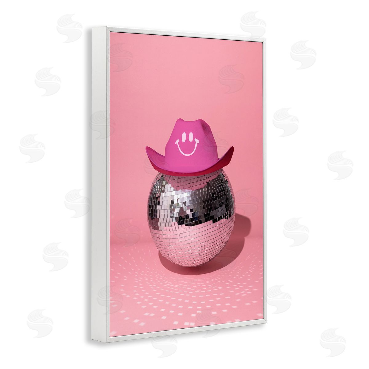 Disco Ball with Cowboy Hat White Frame Print Wall Art, Home Decor by LISH Creative
