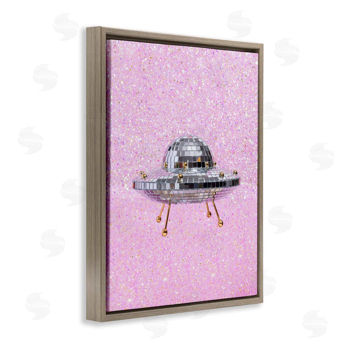 Disco Patterned UFO Brown Floating Frame Canvas Wall Art, Home Decor by LISH Creative