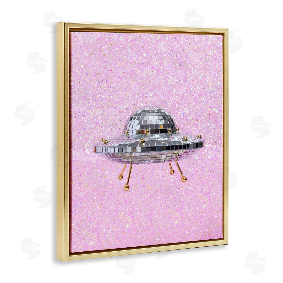 Disco Patterned UFO Gold Floating Frame Canvas Wall Art, Home Decor by LISH Creative
