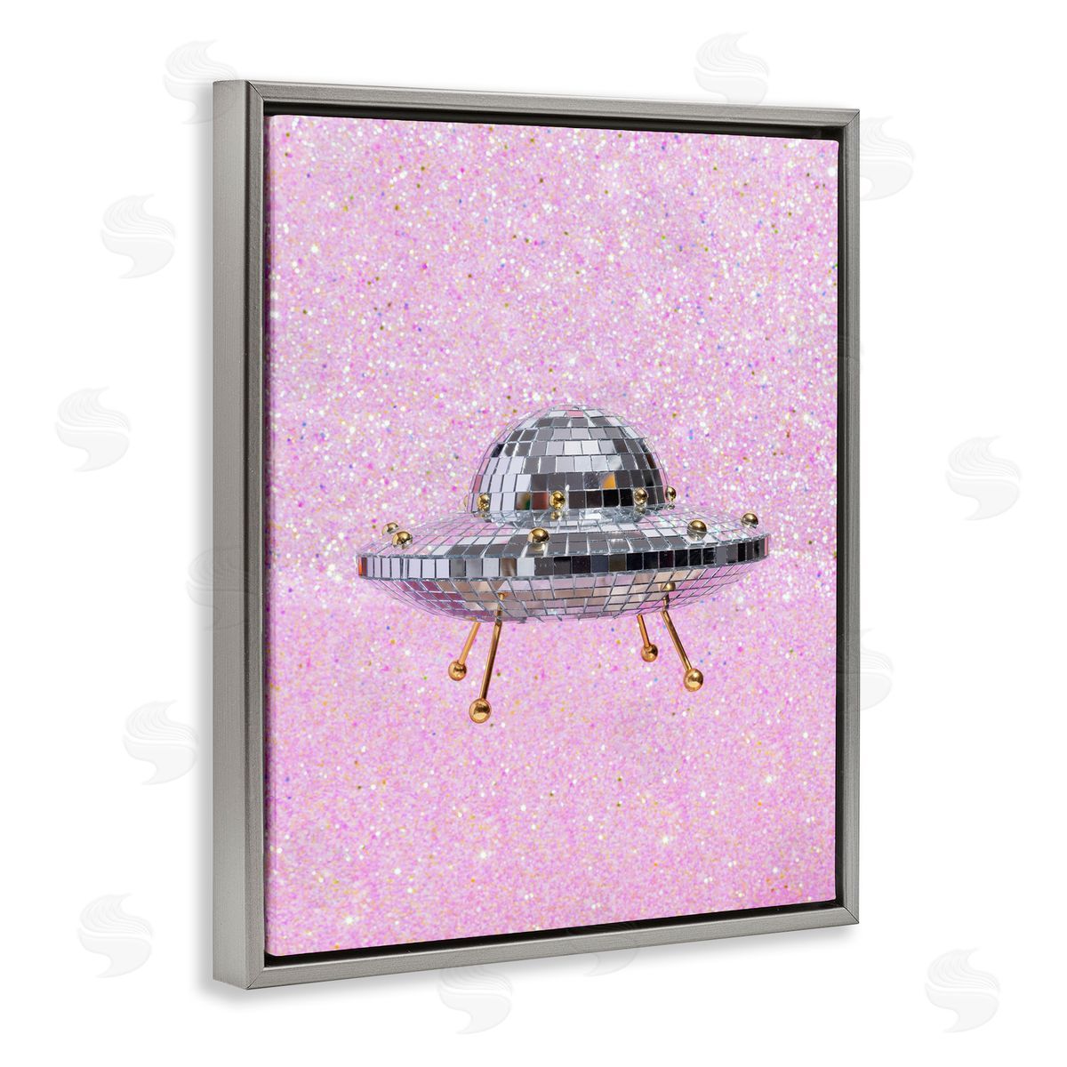 Disco Patterned UFO Grey Floating Frame Canvas Wall Art, Home Decor by LISH Creative