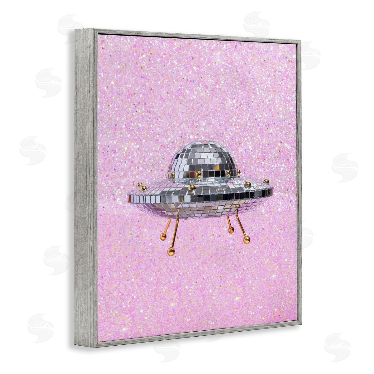 Disco Patterned UFO Grey Frame Print Wall Art, Home Decor by LISH Creative