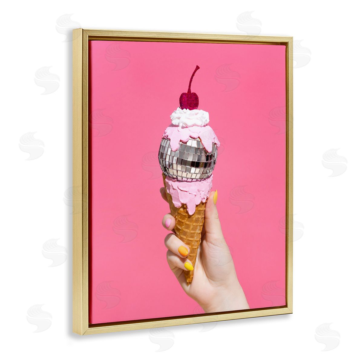Glam Disco Ice Cream Gold Floating Frame Canvas Wall Art, Home Decor by LISH Creative