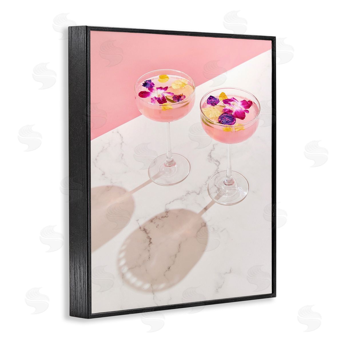 Pink Floral Cocktails Black Frame Print Wall Art, Home Decor by LISH Creative