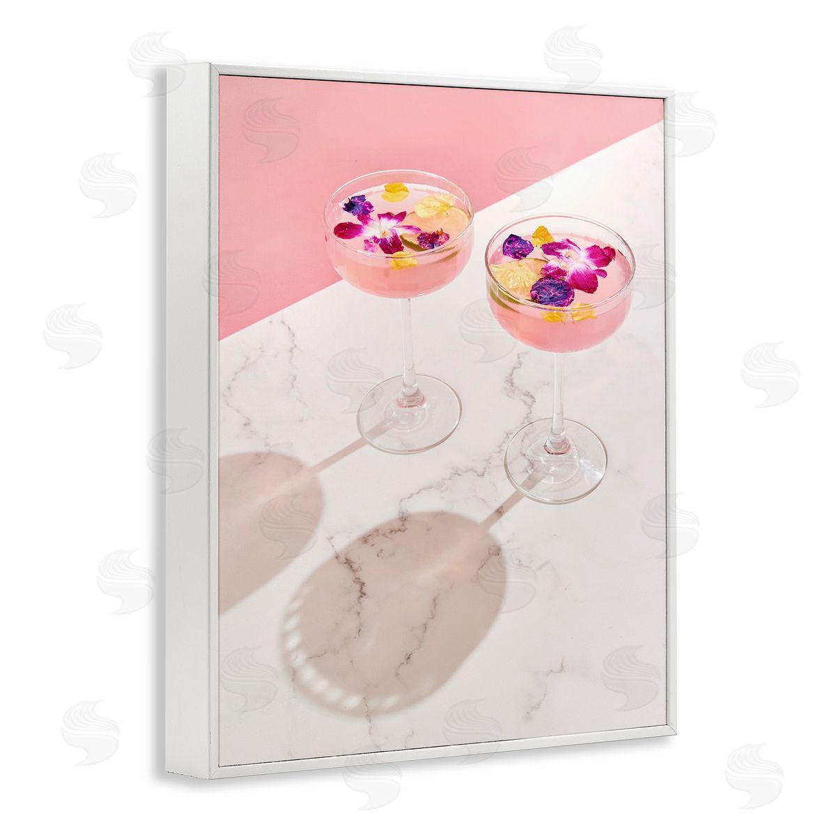 Pink Floral Cocktails White Frame Print Wall Art, Home Decor by LISH Creative