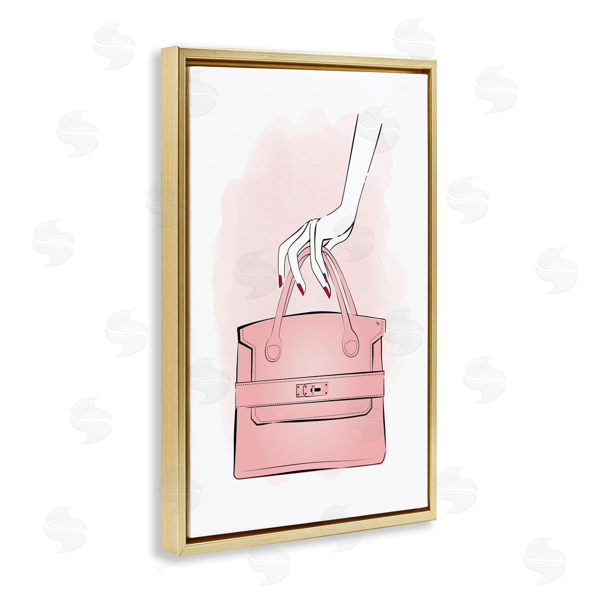 Holding Pink Purse Gold Floating Frame Canvas Wall Art, Home Decor by Martina Pavlova