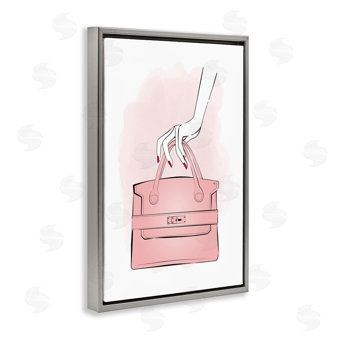 Holding Pink Purse Grey Floating Frame Canvas Wall Art, Home Decor by Martina Pavlova