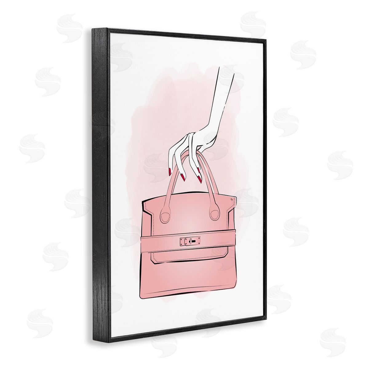 Holding Pink Purse Black Frame Print Wall Art, Home Decor by Martina Pavlova