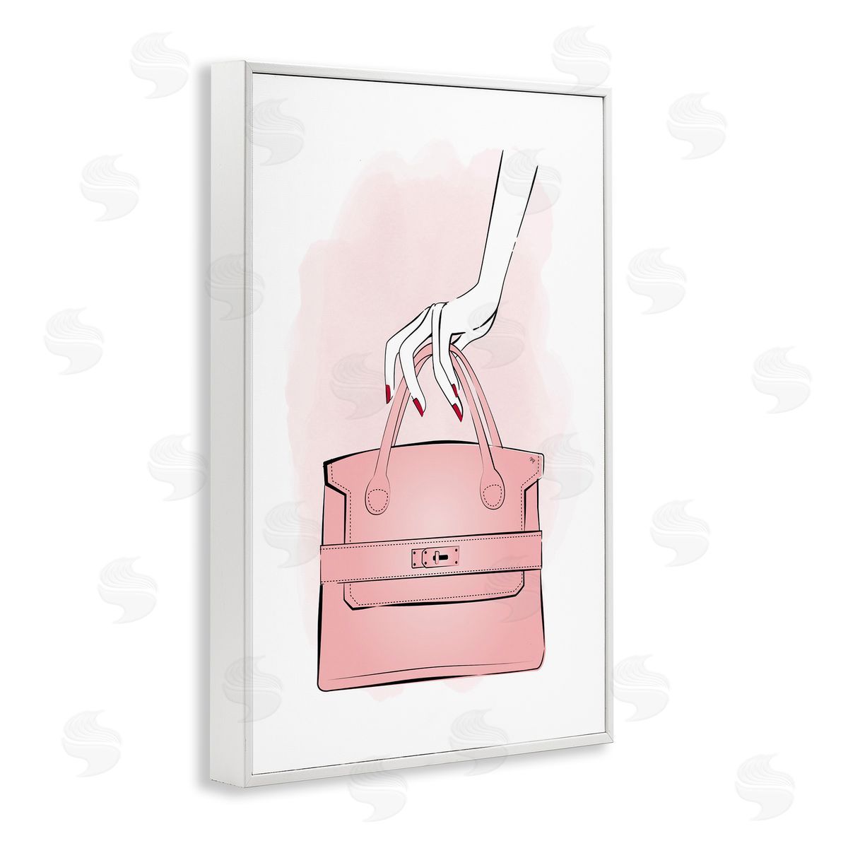 Holding Pink Purse White Frame Print Wall Art, Home Decor by Martina Pavlova