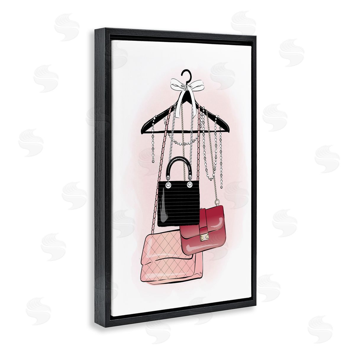 Glam Handbags Hanging Black Floating Frame Canvas Wall Art, Home Decor by Martina Pavlova