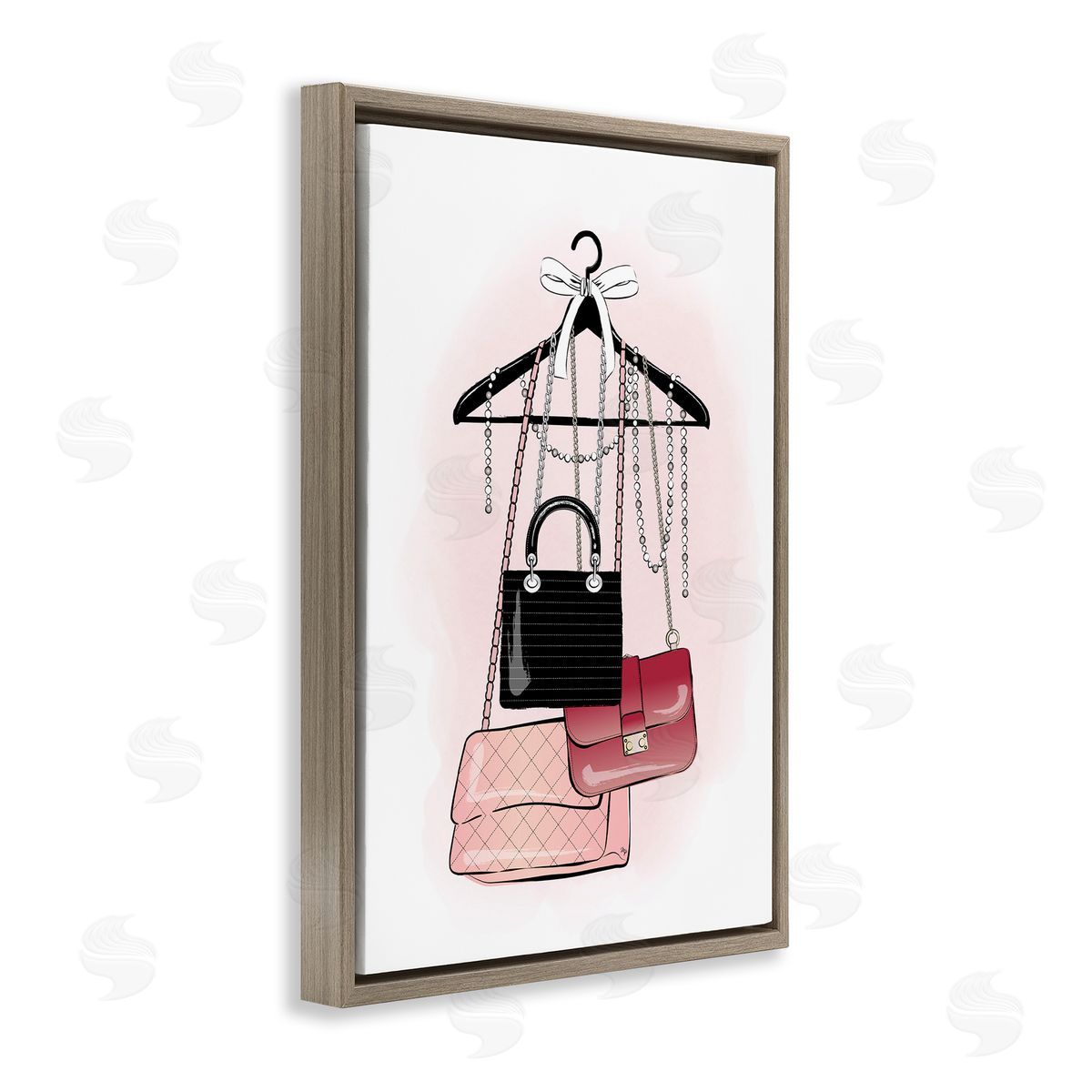 Glam Handbags Hanging Brown Floating Frame Canvas Wall Art, Home Decor by Martina Pavlova
