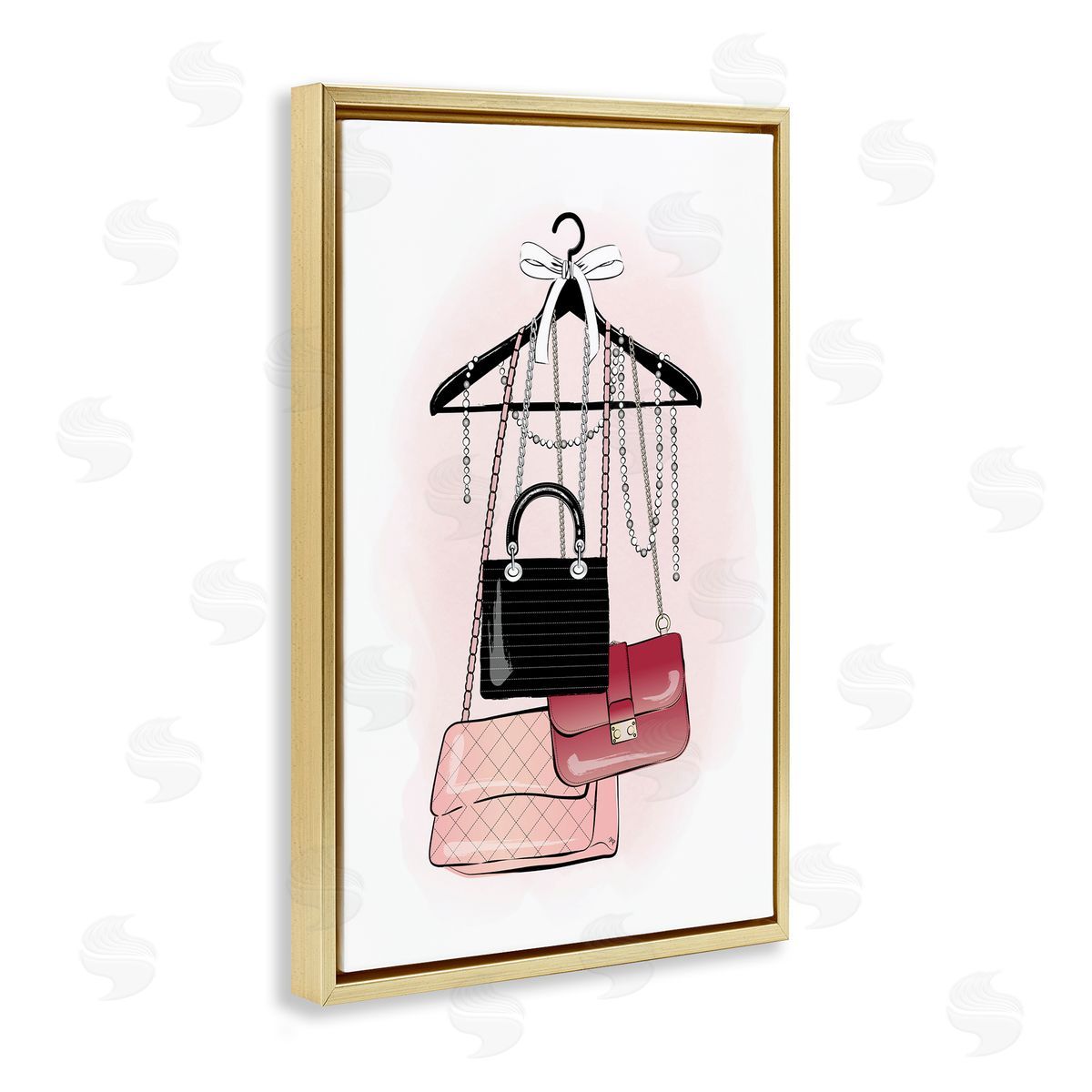 Glam Handbags Hanging Gold Floating Frame Canvas Wall Art, Home Decor by Martina Pavlova