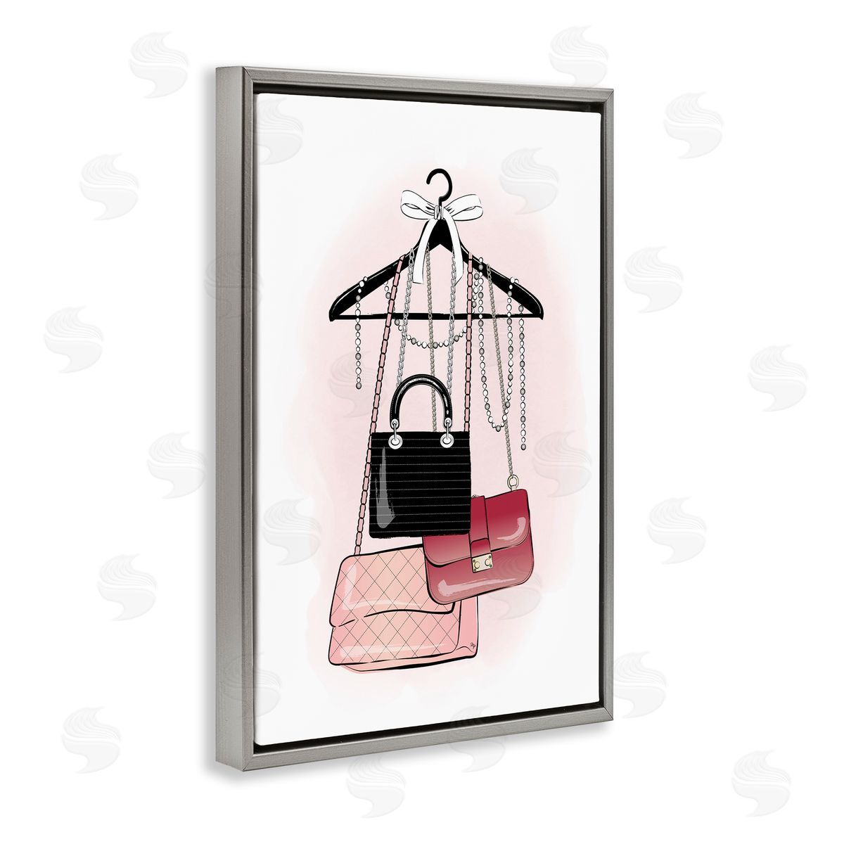 Glam Handbags Hanging Grey Floating Frame Canvas Wall Art, Home Decor by Martina Pavlova
