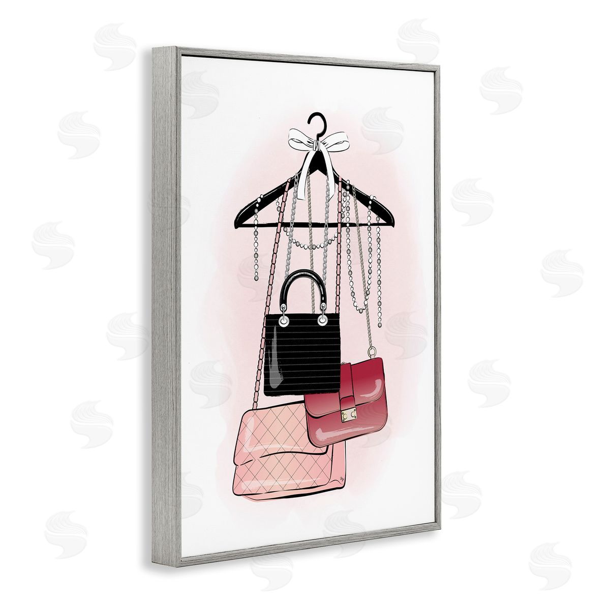 Glam Handbags Hanging Grey Frame Print Wall Art, Home Decor by Martina Pavlova