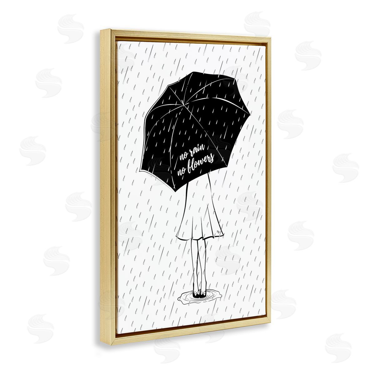 No Rain No Flowers Gold Floating Frame Canvas Wall Art, Home Decor by Martina Pavlova
