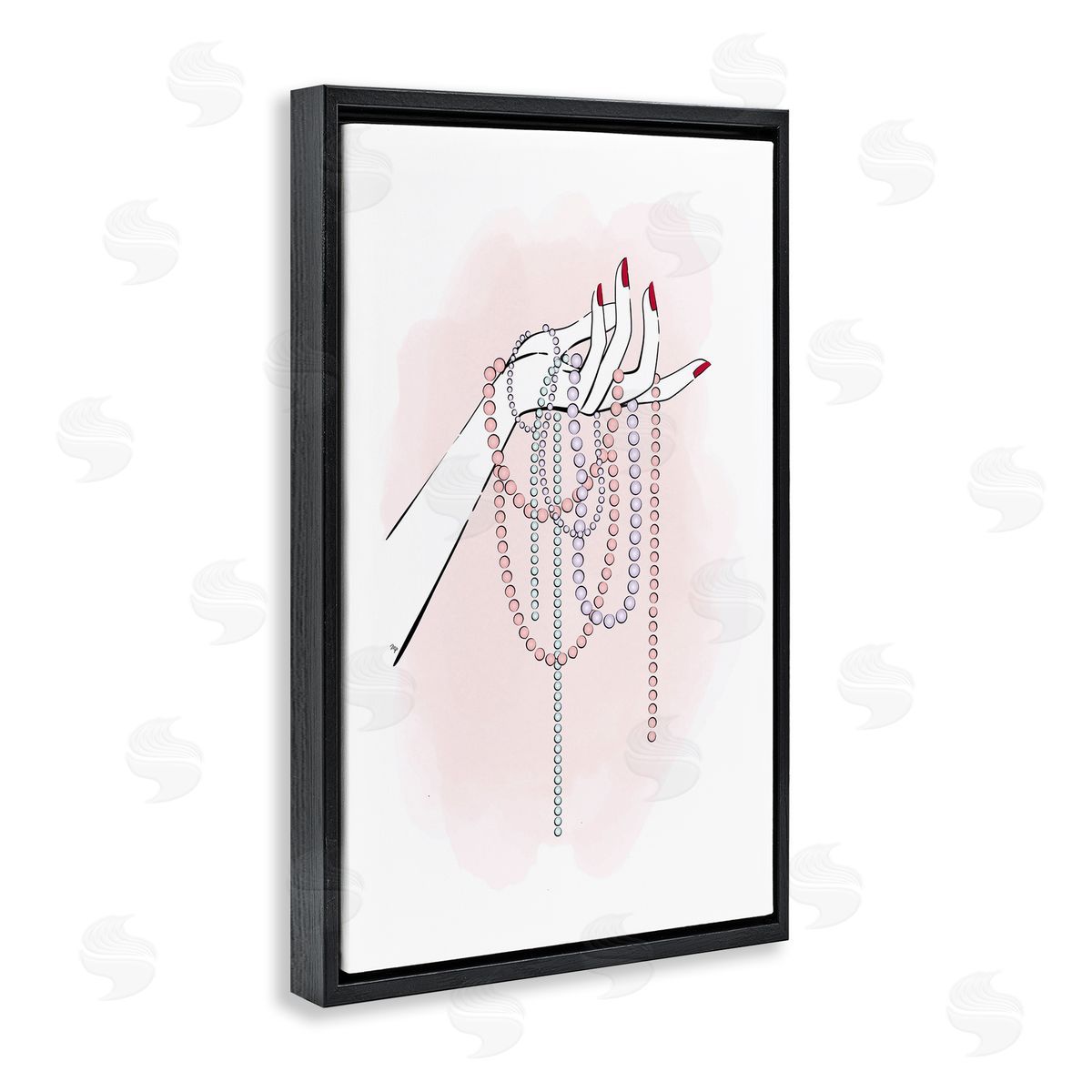 Holding Beaded Jewelry Black Floating Frame Canvas Wall Art, Home Decor by Martina Pavlova