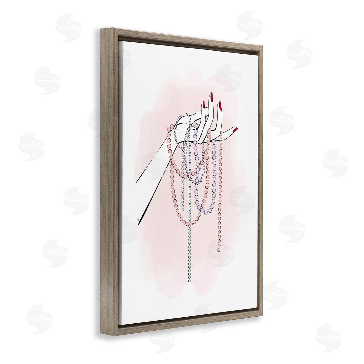 Holding Beaded Jewelry Brown Floating Frame Canvas Wall Art, Home Decor by Martina Pavlova
