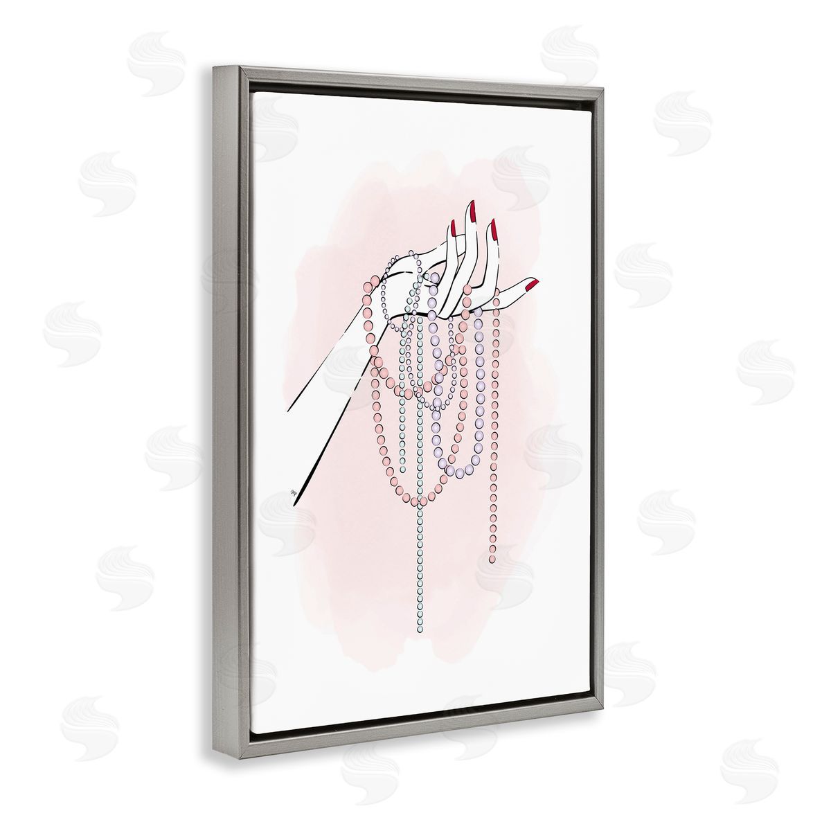 Holding Beaded Jewelry Grey Floating Frame Canvas Wall Art, Home Decor by Martina Pavlova