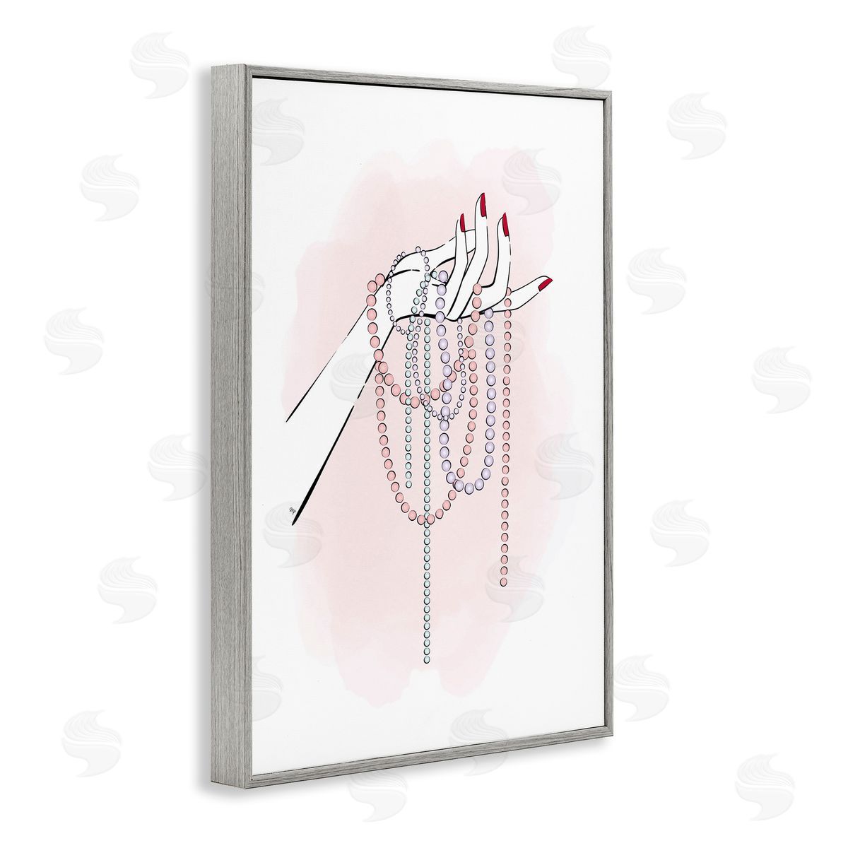 Holding Beaded Jewelry Grey Frame Print Wall Art, Home Decor by Martina Pavlova