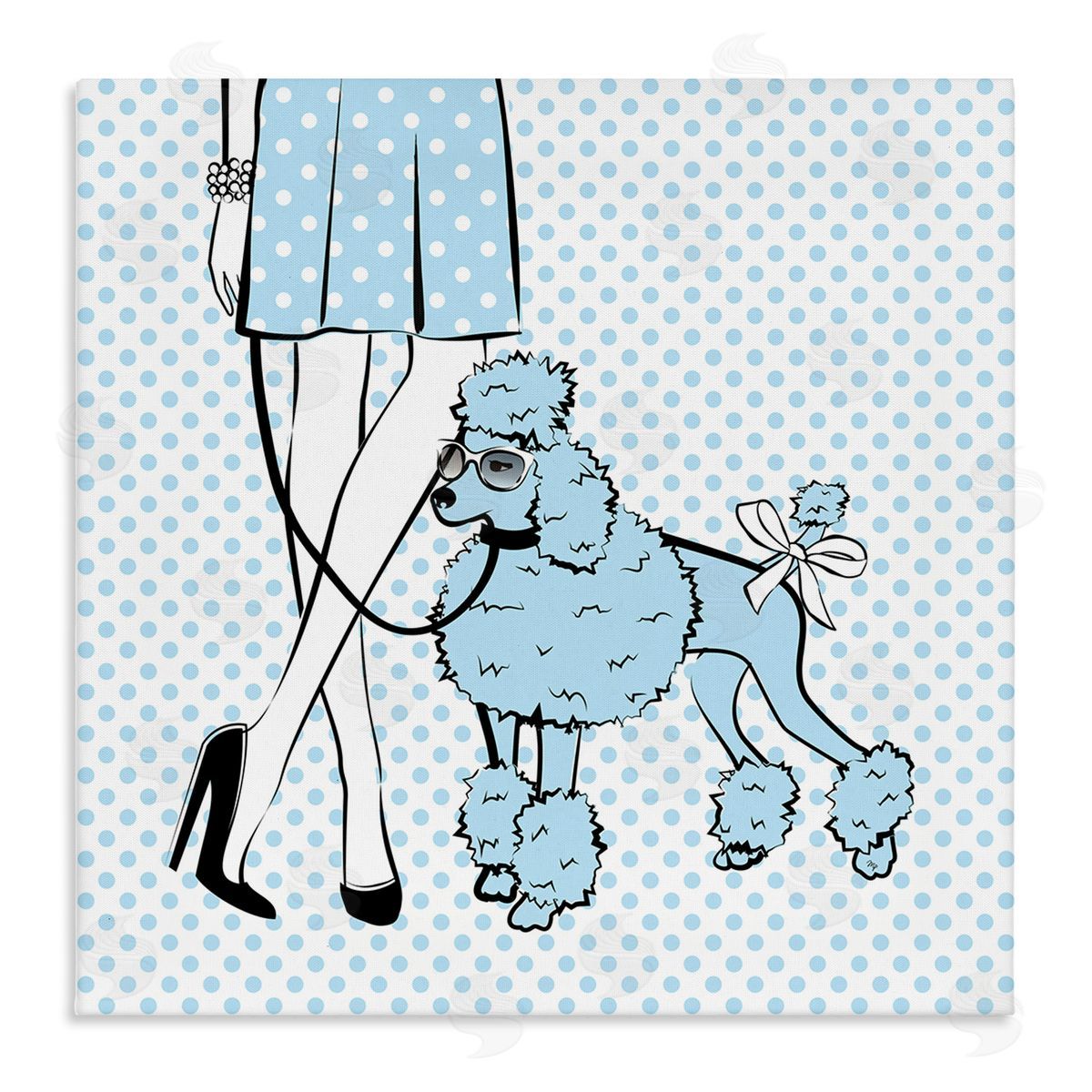 Dotted Girl and Poodle Canvas Wall Art, Home Decor by Martina Pavlova