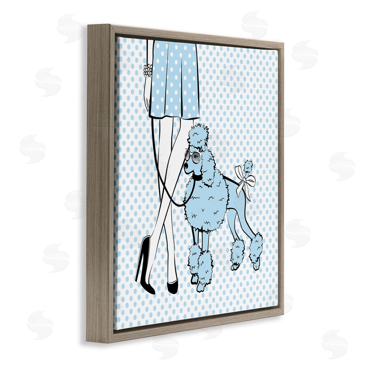 Dotted Girl and Poodle Brown Floating Frame Canvas Wall Art, Home Decor by Martina Pavlova