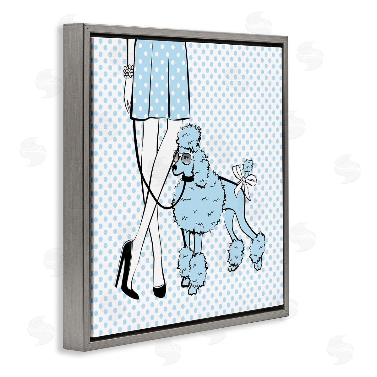 Dotted Girl and Poodle Grey Floating Frame Canvas Wall Art, Home Decor by Martina Pavlova