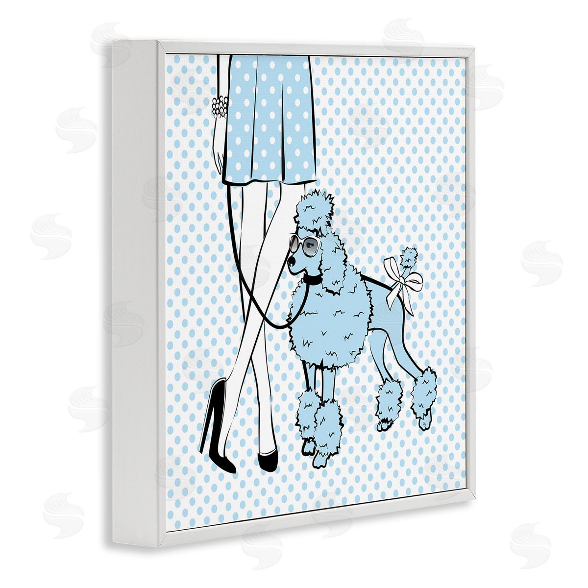 Dotted Girl and Poodle White Frame Print Wall Art, Home Decor by Martina Pavlova