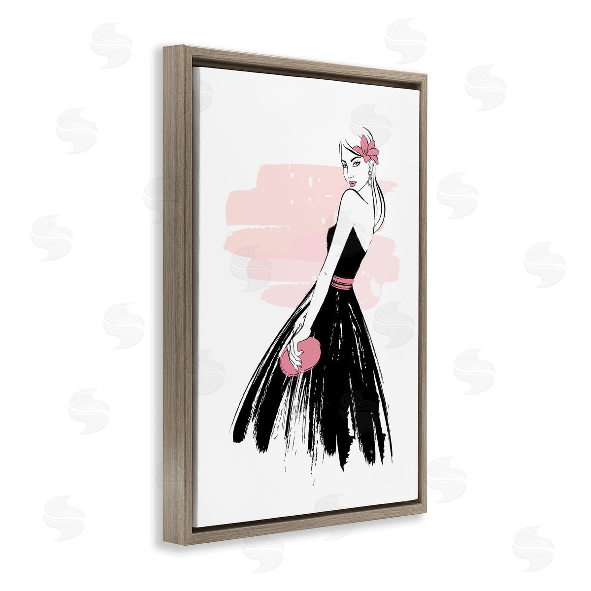 Senorita in Black Dress Brown Floating Frame Canvas Wall Art, Home Decor by Martina Pavlova