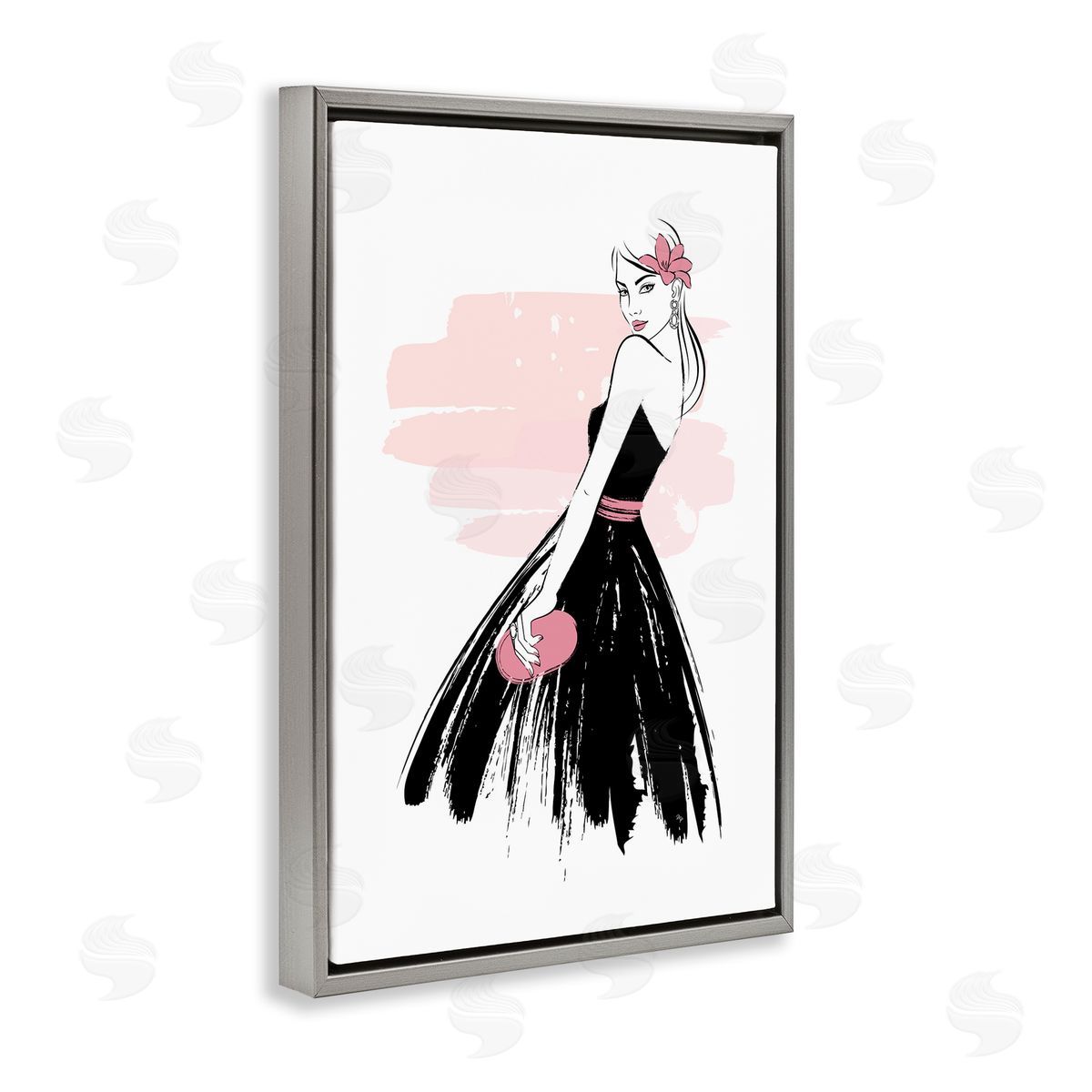 Senorita in Black Dress Grey Floating Frame Canvas Wall Art, Home Decor by Martina Pavlova