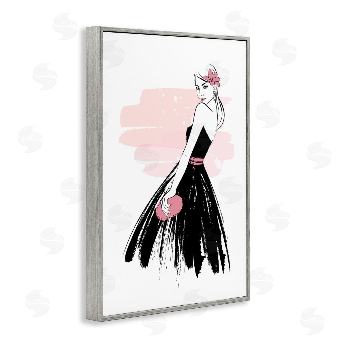 Senorita in Black Dress Grey Frame Print Wall Art, Home Decor by Martina Pavlova
