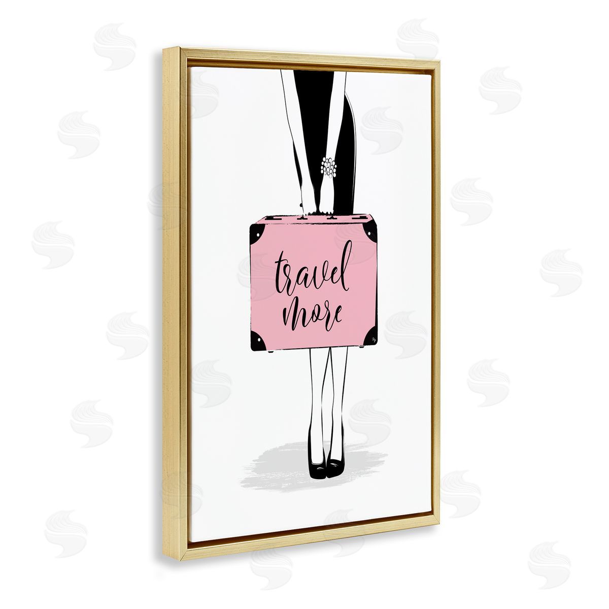 Travel More and Suitcase Gold Floating Frame Canvas Wall Art, Home Decor by Martina Pavlova