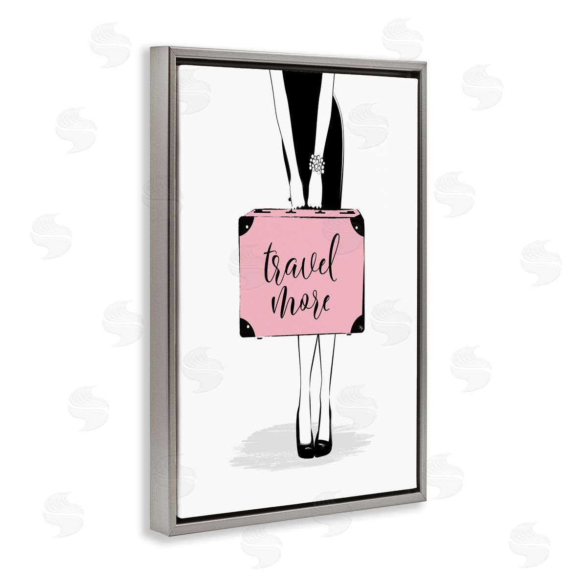 Travel More and Suitcase Grey Floating Frame Canvas Wall Art, Home Decor by Martina Pavlova