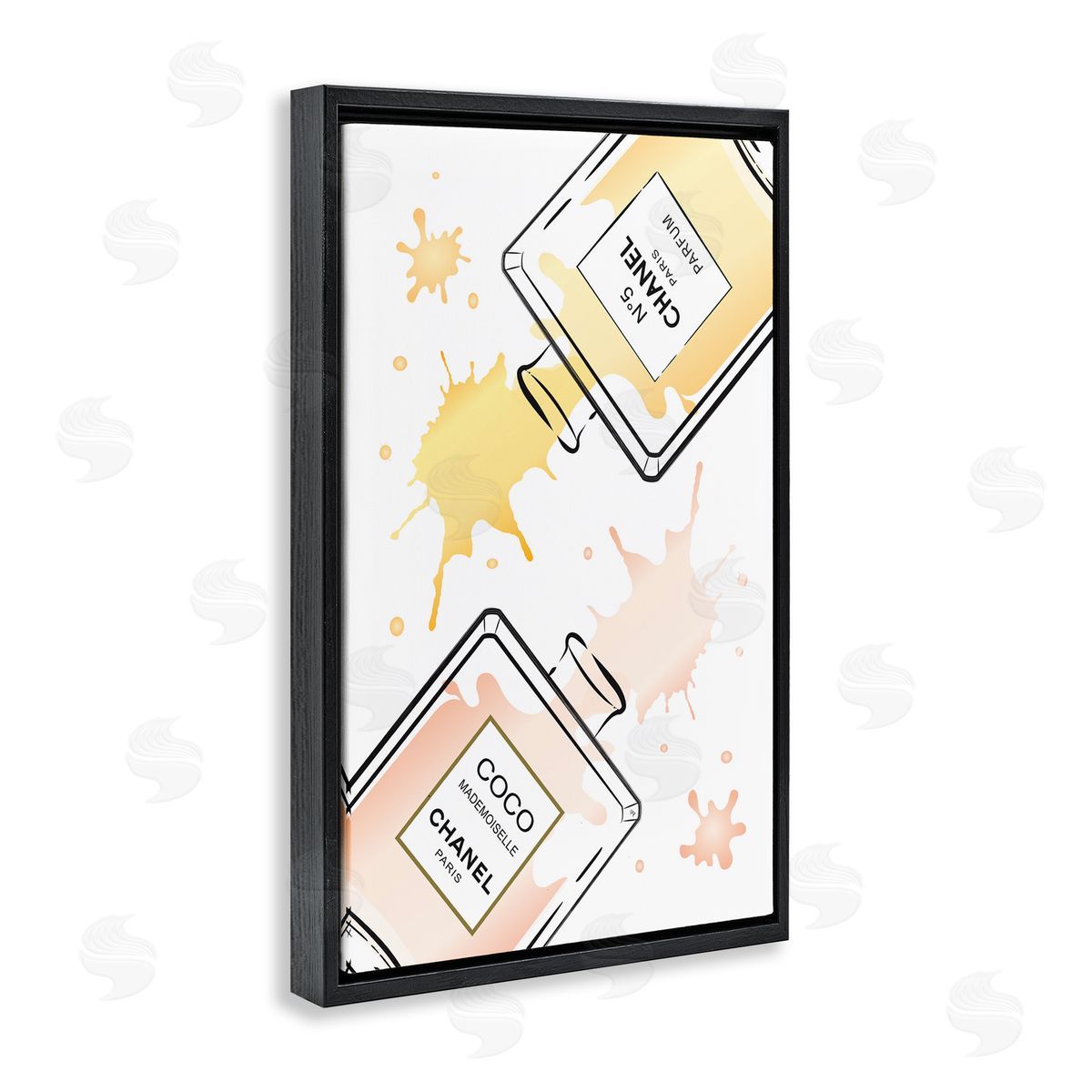 Trendy Perfume Splash Black Floating Frame Canvas Wall Art, Home Decor by Martina Pavlova