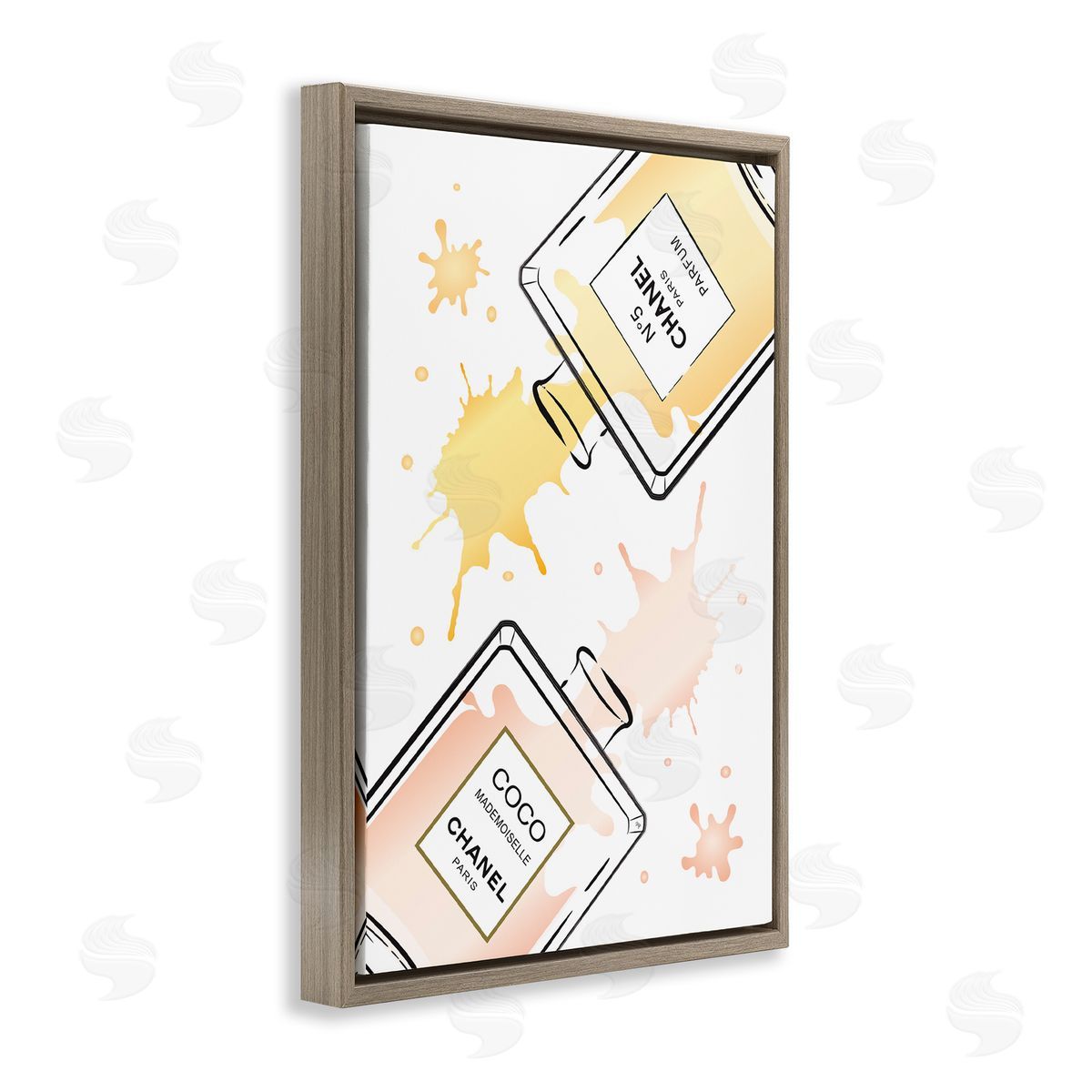 Trendy Perfume Splash Brown Floating Frame Canvas Wall Art, Home Decor by Martina Pavlova